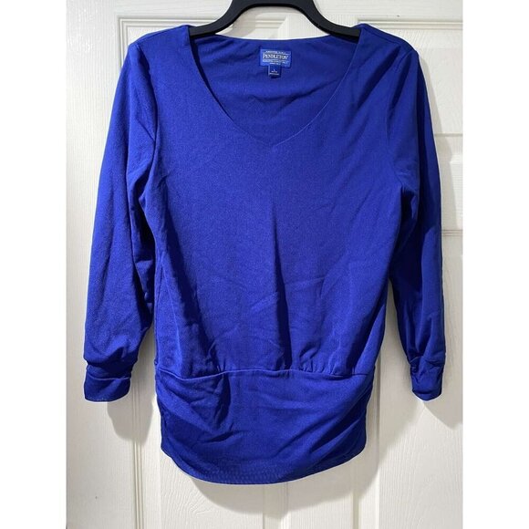 PENDLETON Women Blouse Nylon Long Sleeve Blue Petite Large - Picture 2 of 7